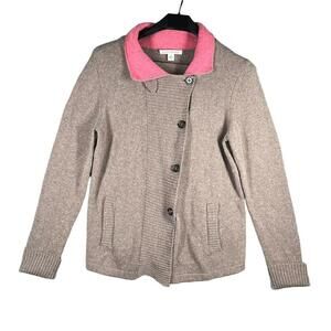 Banana Republic Wool Blend Cardigan Sweater Women Mocha Brown Pink Accent- M